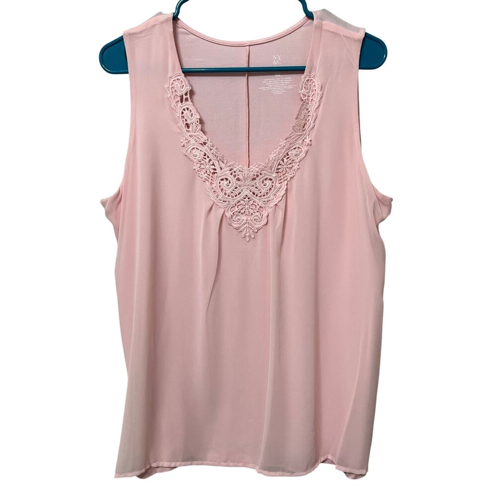 NY and Co NWT Women’s Pink Sleeveless Blouse Sz XL Lace‎ Sheer Overlay